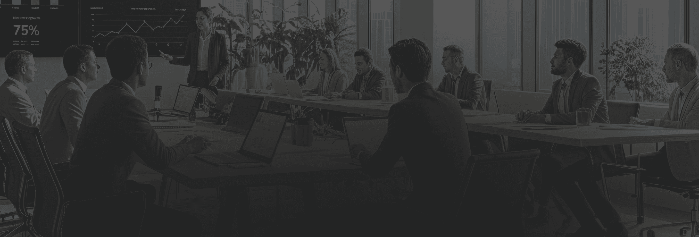 Reunión empresarial con gráficos de IA